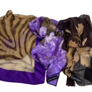 Lot of THREE Silk Scarves Ellen Tracy, Laura Ashley Purples And Beige